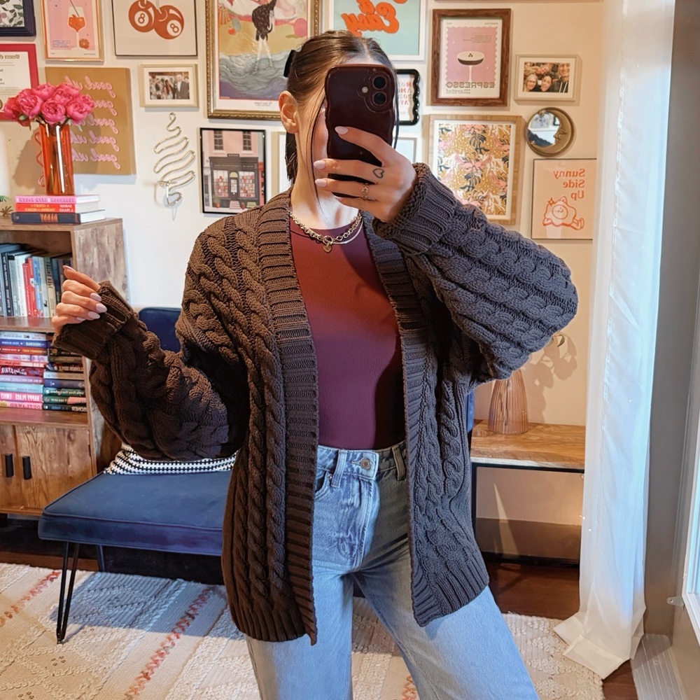 Undra Celeste Brown Cable Knit Cardigan Sweater - Picture 6 of 9
